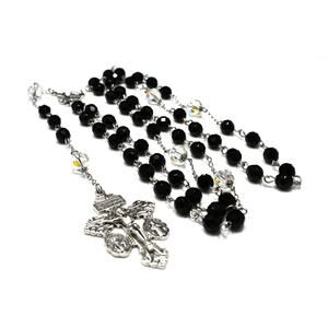 Handmade Swarovski Black Crystal Rosary Stainless Steel Pardon 28"